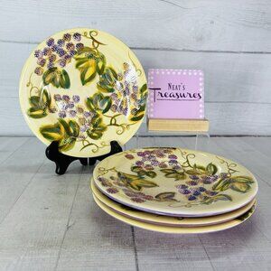 Tabletops VINTAGE WINE Purple Grape Hand Crafted Ceramic Salad Lunch Plate Set 4